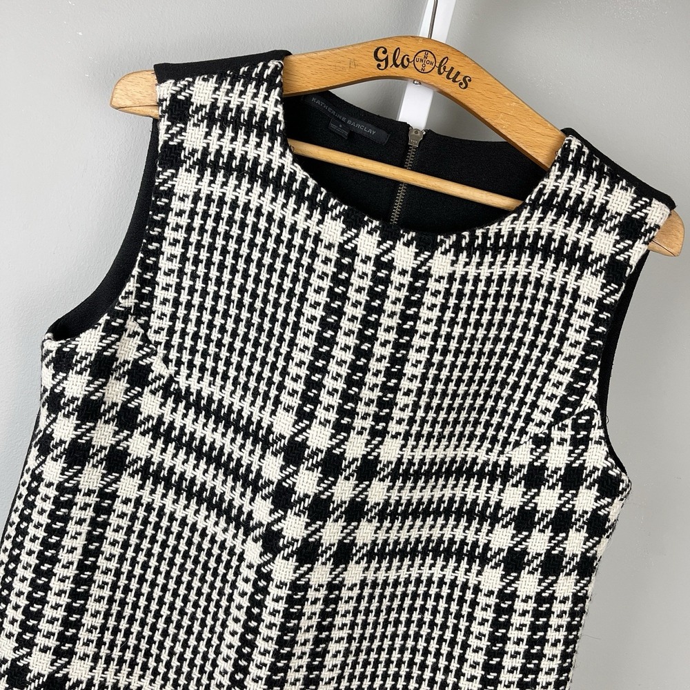 Katherine Barlay Shift Dress Womens 8 Black White‎ Plaid Woven Tweed Ponte
